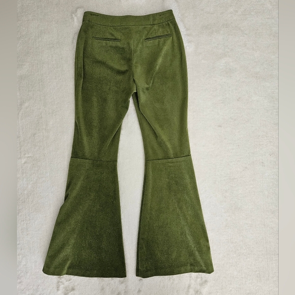 Topshop Green Flare Pants Size 4 70s Retro Tailored Eclectic Velour Whimsigoth - Picture 3 of 12